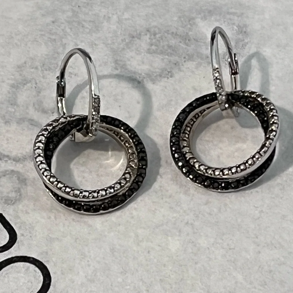 MIADORA LOVED AUTHENTIC STERLING SILVER NATURAL WHITE DIAMOND DANGLING EARRINGS